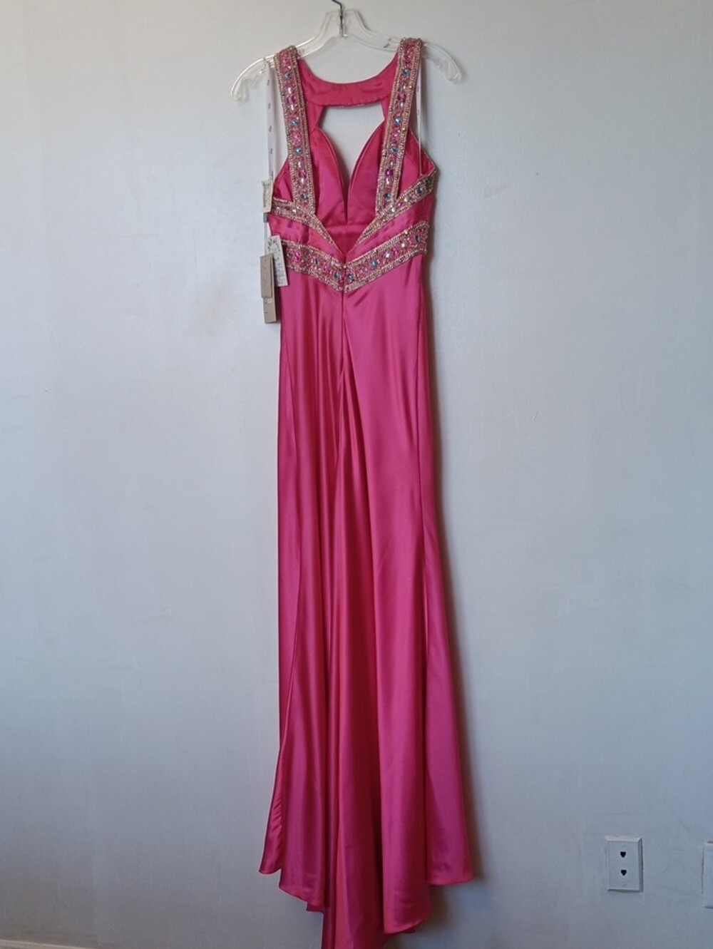 Riva Designs Hot Pink Beaded Halter Maxi Gown - Picture 2 of 10